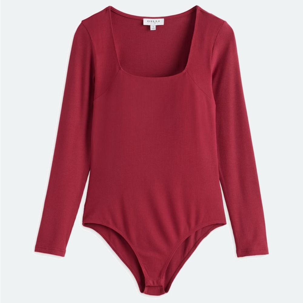 OUAI Deep Red Long Sleeve Bodysuit